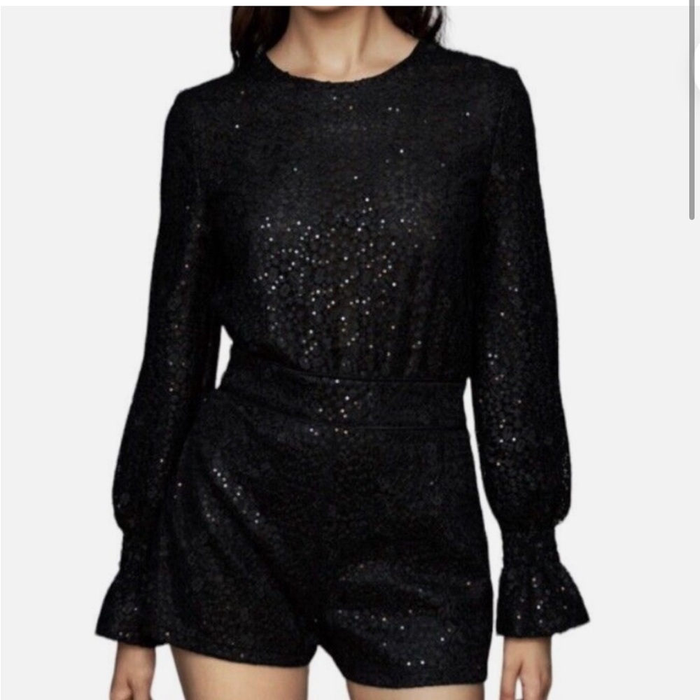 Maje Black Sequin Romper Size 38